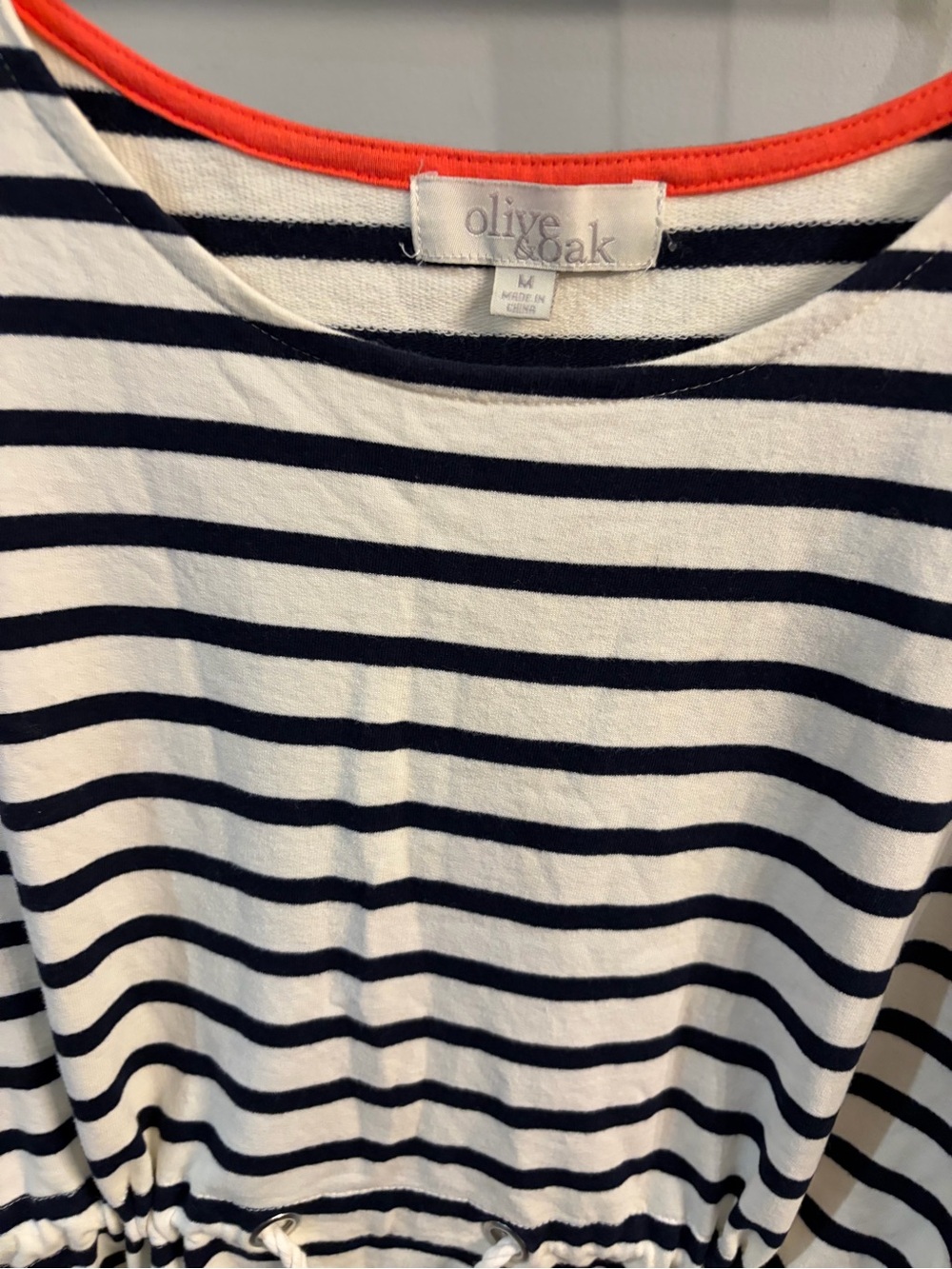 Olive & Oak Navy and White Striped Mini Dress with sinched waist  size medium - Picture 5 of 11